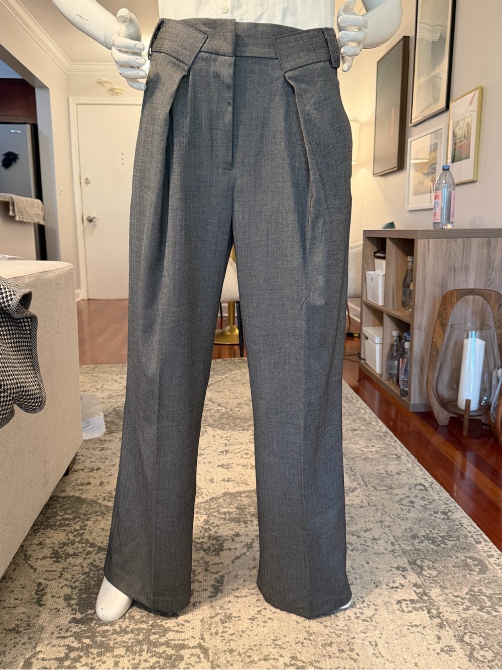 Topshop Herringbone High-Waist Trousers - Gray